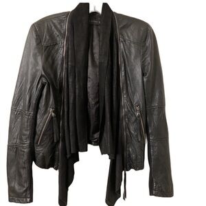 Zara Woman Black Sheep Leather Motorcycle Jacket with Removable Neck Shawl